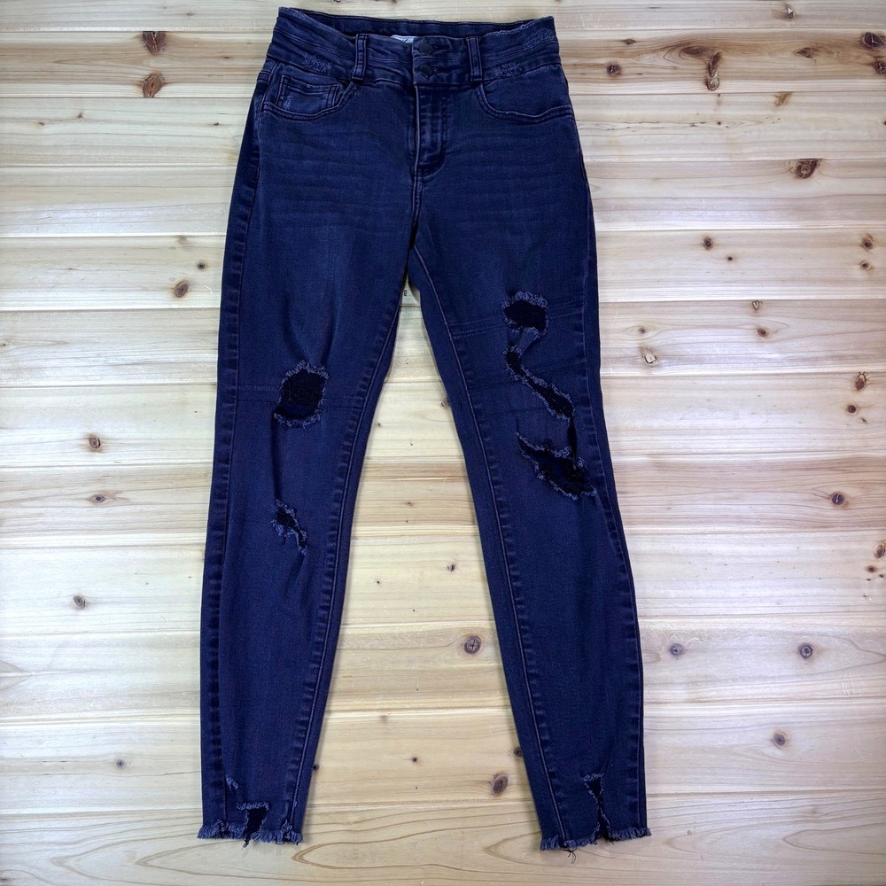 Kancan Jeans Womens 26 Distressed Black High Rise Ankle Skinny Denim Jeans